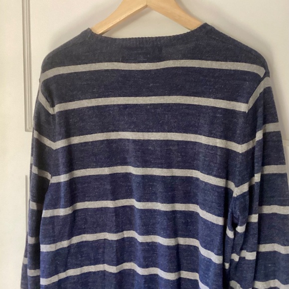 Oleg Cassini Men Sweater M Blue Gray Striped Cashmere Blend Lightweight Pullover - Picture 11 of 14